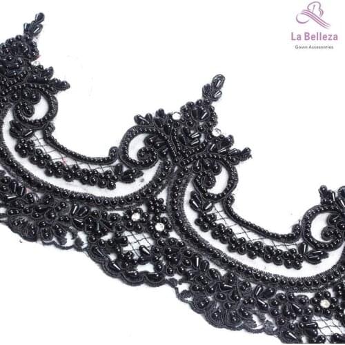 1 yard New black/off white beautiful handmade beaded lace trimming