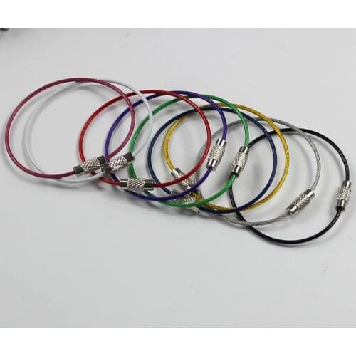 10pcs Stainless Steel Keychain Tag Rope Wire Cable Loop Screw Lock Gadget Ring Key Keyring Circle Camp Rope Fittings