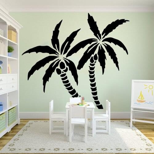 2Pcs Tropical Palm Tree Wall Decal Baby Nursery Kids Room Nature Forest Jungle Travel Wall Sticker Bedroom Vinyl Decor
