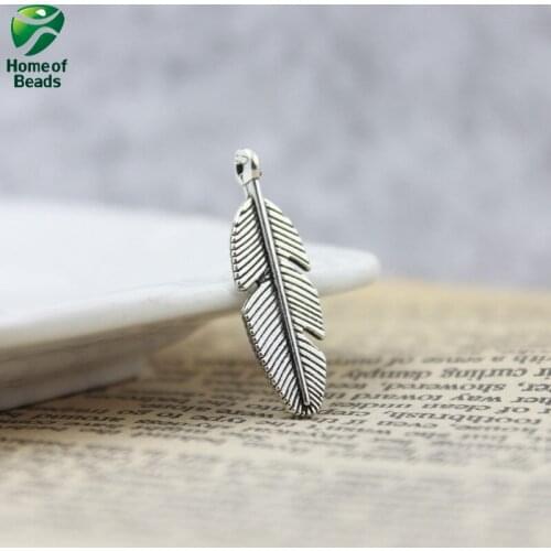30 Pcs Antique Silver Color Plated Alloy Leaf Pendants Pendant Jewelry Findings 30x9mm ZA1222