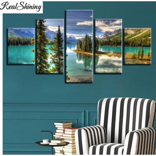 5d diy diamond embroidery 5 pcs Green Mountain Lake Tree Natural Landscape diamond painting full square round rhinestone FS6759