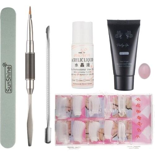 6PCS Poly Extention Gel Set Nail Art French Nail Art Clear Camouflage Color Nail Tip Form Crystal UV Gel Slice Brush