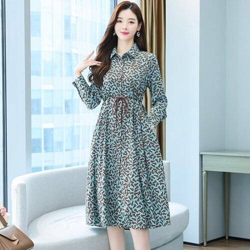 8558# Real Shooting Chiffon Floral Dress Autumn Dress 2021 New Skirt Xianxian Thin Temperament High-end Long Sleeve Shirt Skirt