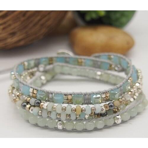 Amazonite Triple Wrap Bracelet for Girls Women Geometric Crystal Copper Beads Boho Bracelets Natural Stone Jewelry Gift амонг АС