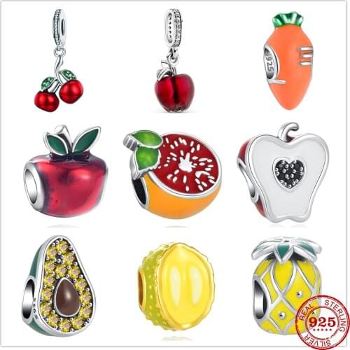 Apple Cherry Carrot Orange Avocado Durian Pineapple Charm Bead Fit original Pandora 925 Silver Bracelet Bangle Necklace Jewelry