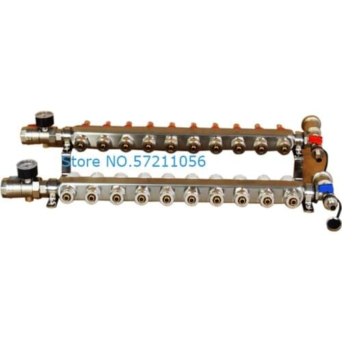 For 1/2" PEX 9/10 Branch PEX Radiant Floor Heating Manifold Set Stainless Steel