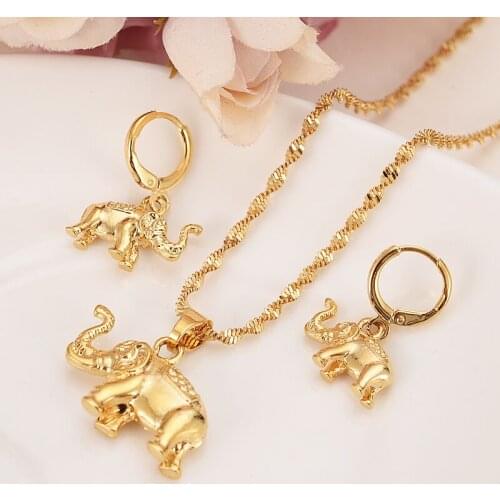 Dubai India Gold elephant wedding Necklace Earrings Pendant Jewelry Sets women girl wedding bridal Party souvenir charms gift
