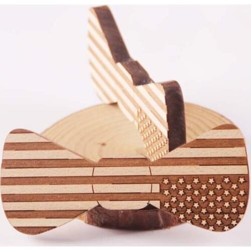 Elegant Men Women Child Carved Skull Flag Striped Wood Bow Tie Cravat Groom Girl Boy Wedding Party Wooden Necktie Bowknot Bowtie