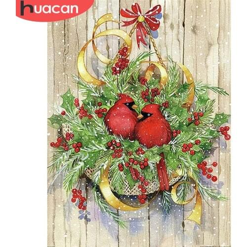 HUACAN Diamond Painting Christmas Wreath Full Drill Picture Of Rhinestone Diamond Mosaic Bird Animal Embroidery Kit Home Decor