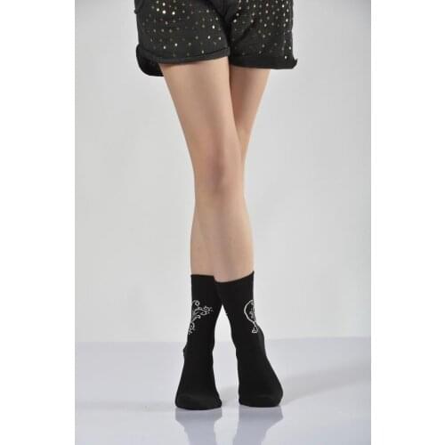 Idilfashion Women Patterned Socket Socks-Black-B-ART015 (3'LÜ PACKAGE)