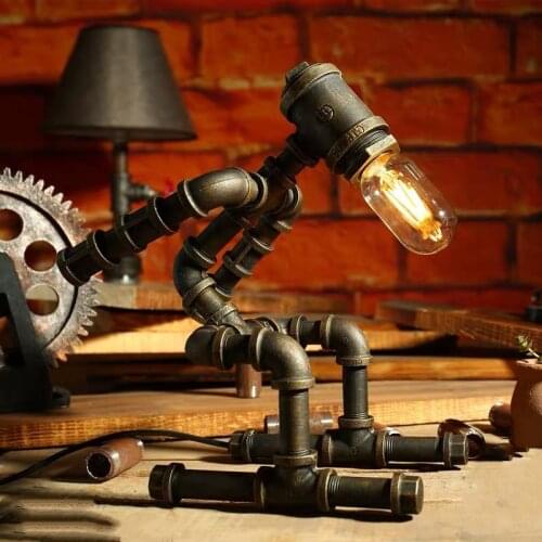 Creative iron pipe robot desk lamp fixture upside warm down cool for living room bedside 220V Living Room Dining Kitchen Bedroo