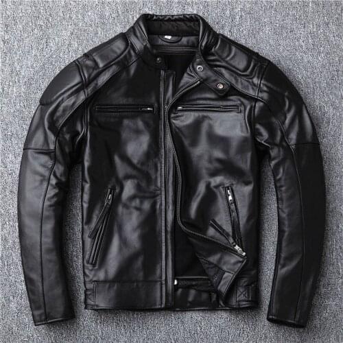 Factory new cowhide motorcycle leather jacket for men cow real genuine leather coat outer wear garment