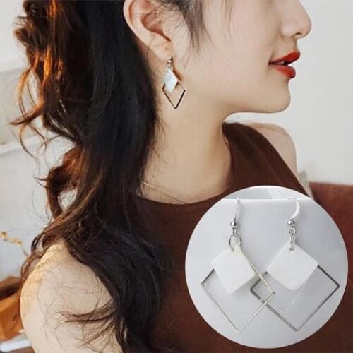 Fashion Alloy Square White Shell Dangle Hook Earrings Women Charming Jewelry 2020