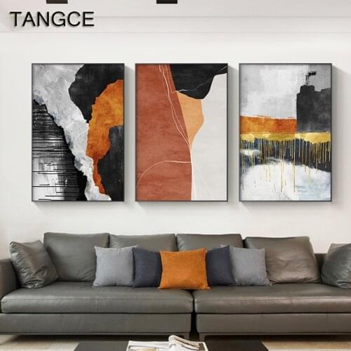 Nordic Color Block Canvas Poster Print Abstract Minimalist Orange Gold Wall Art Pictures for Living Room Cuadros Home Decoration