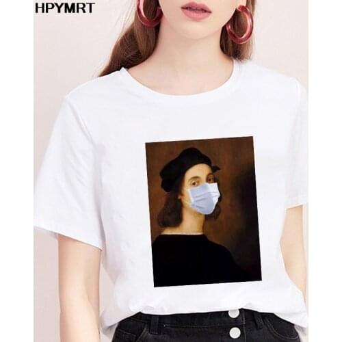 2020 new Spoof Famous painting wearing masks Printed T Shirts Women aesthetics funny Tshirts Casual Tops t-shirt Female Clothing