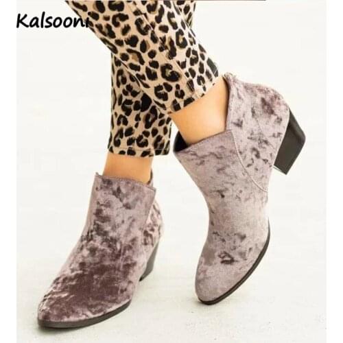 Kalsooni 2021 New Women Modern Martin Boots Winter Warm Plush Upper Pointed Toe Ankle Boots
