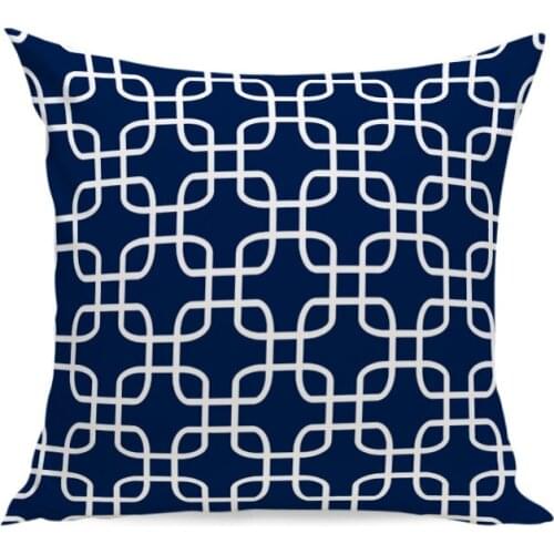 Wholesale Navy Blue Geometric Pattern 45x45cm Cushion Covers Cotton Linen Square throw Pillow Cases Sofa Car Home Decoration