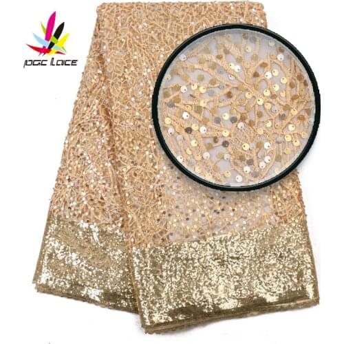 Orange Lace Sequins Embroidery Fabric Trim Net Design Beads Flower Tulle Wedding Mesh High Quality Dresses For Women