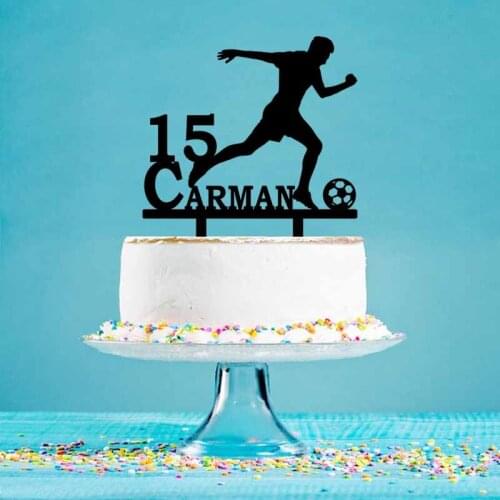 Personalized Football Topper Custom Name Age Football Dribbling Silhouettes For Football Fans Birthday Cake Decoration YC153