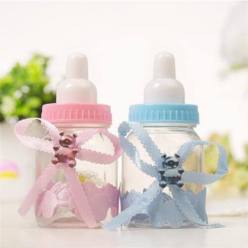 Transparent Plastic Feeder Bottle Candy Box Cute Blue/pink Wedding Birthday Baby Shower Cake Topper Party Supplies