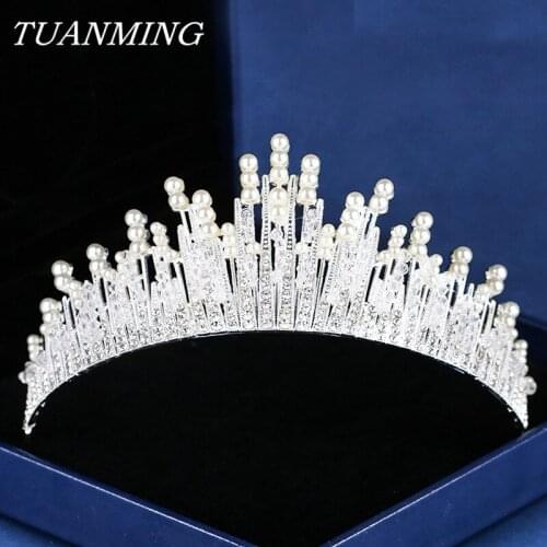 Luxury Pearl Tiaras And Crowns Princess Pageant Engagement Wedding Crown Hair Accessories For Bridal Jewelry Rhinestone Headband