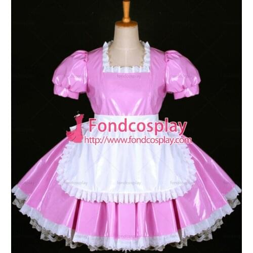 Lovely Sexy Sissy Maid Dress Lockable Uniform Pink Pvc Dress Cosplay Costume Custom-made[G771]