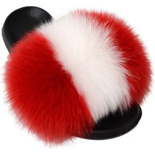 Fur Slippers Summer Non-Slip Wear-Resistant Ladies Flat-Bottomed Flip Flops Luxury Cute Fluffy Plush Ladies Sandals