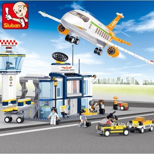 City Series Aviation Cargo Plane Airport Airbus Airplane Control Tower DIY Building Blocks Toy Set Figures Kids