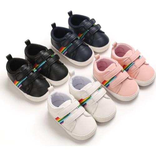 FOCUSNORM Fashion Casual Baby Girls Boys Shoes Rainbow Striped Printed Anti-Slip Soft Sole First Walkers