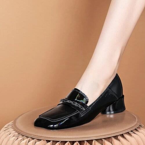 Square Toe Real Genuine Leather Women Heels Shoes Fashion Leisure Shoes High Heels Women Womens Shoes High Heel Shoes