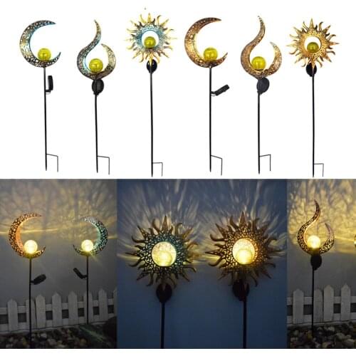 Solar LED Sun Moon Flame Light Waterproof Retro Iron Landscape Lawn Lamps Outdoor Solar Light Garden Decoration