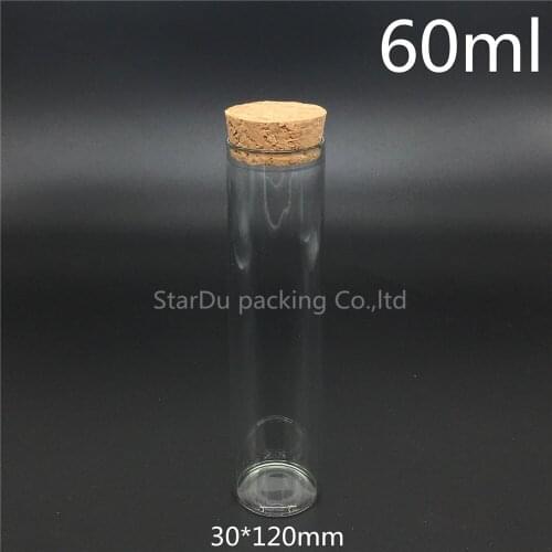High-quality 30*120mm 60ml Wishing Glass Bottle with Cork ,60cc Glass Vials Display Bottles Wholesale cork bottle 200pcs