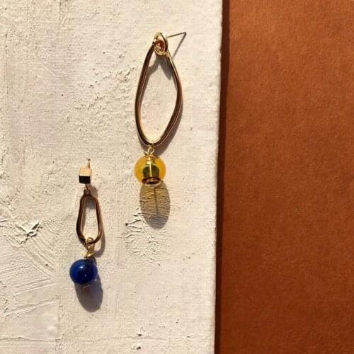 Caramel Bubble Asymmetrical Dangle Earrings For Women 2021 Original Irregular Square Hollow Glass Ball Korean Drop Earrings