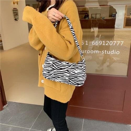 Zebra Pattern Womens Fur Hobos Shoulder Bags Retro Ladies Baguette Armpit Bag Fashion Design Female Small Clutch Purse Handbags
