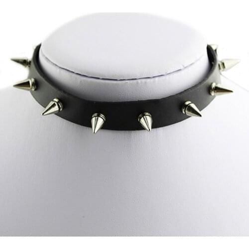 2018 Punk Spike Leather Choker Collar Necklace Silver Tone Studs Metal Gothic Jewelry Neck Accessories