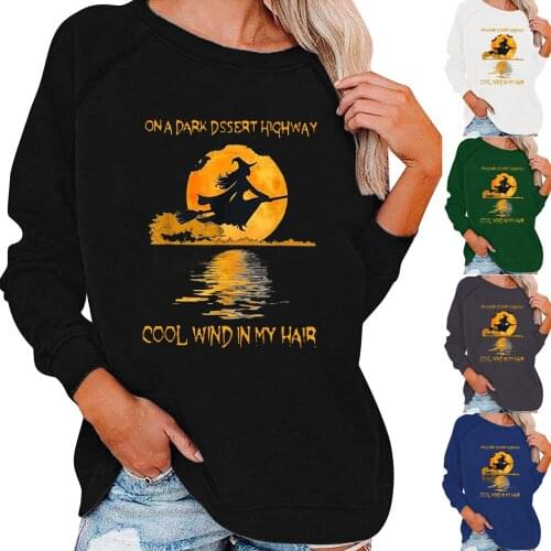 Womens Fashion Halloween Printed Long Sleeve Round Neck Sweatshirt Top Women T-Shirts Long Sleeve Print Vintage Tops