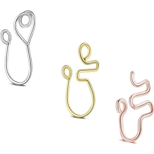 1Pair Fashion Faux Nose Rings Jewelry Clip on Nose Ring for Women Men Surgical Steel Snake Fake Piercings Nose Cuff Non Piercing