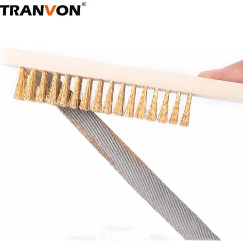 12pcs Wood Handle Copper Wire Brush for Industrial Devices Surface/Inner Polishing Grinding Cleaning Tools