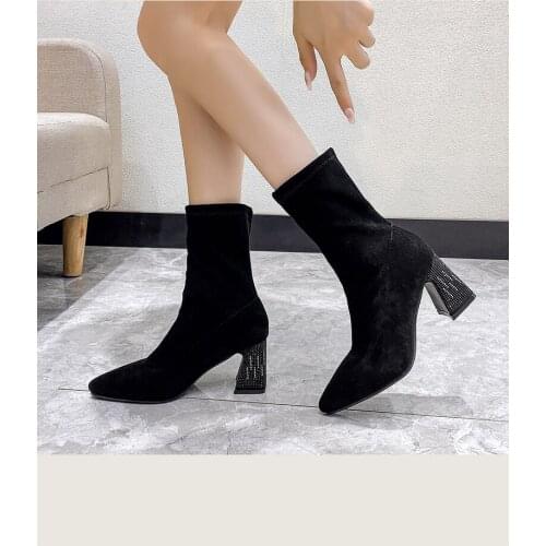 2021 stretch socks boots womens high heels shoes knit socks boots skinny women pointed autumn and winter bare boots