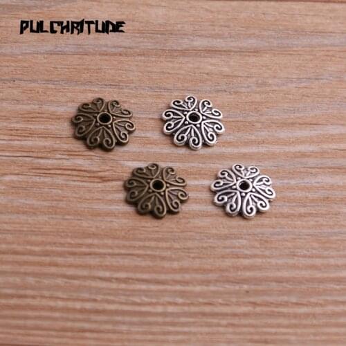 50pcs 11*11mm Two Color Bead Caps Charm Hollow Round Flower Pendants Jewelry Accessories DIY Receptacle Charms