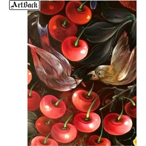 5d diy diamond painting cherry bird pattern full square diamond embroidery sticker round drill diamond mosaic artwork