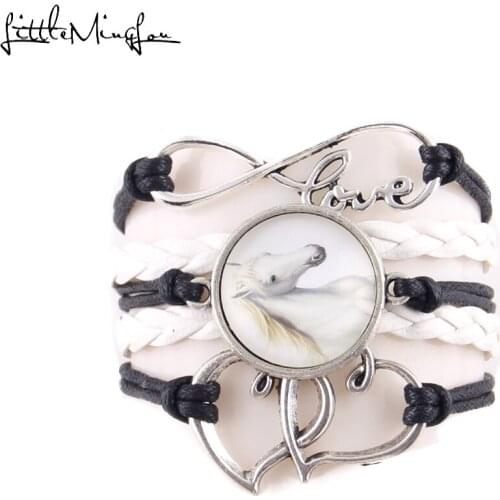 Infinity Love HORSE Time Glass bracelet stacks charm leather braid wrap women bracelets & bangles for women jewelry accessories