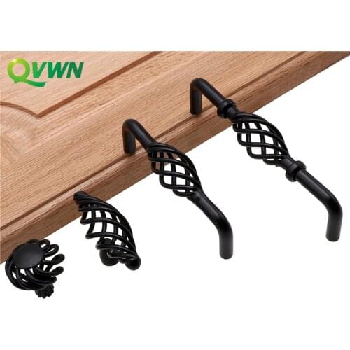 QVWN Bronze Bird Cage Handle Hollow European Black Handle Single Hole Cabinet Wardrobe Door Knob Handle American Furniture