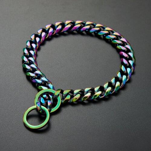 15/19mm Width Titanium Steel Stainless P Chain for Large Dogs Durable Colorful Electroplating Pet Collars for Pitbull Doberman