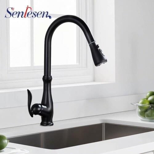 Senlesen Blackened Brass Kitchen Faucets Dual Function Pull Down Spray Head Single Handle Swivel For Kitchen Sink Faucet