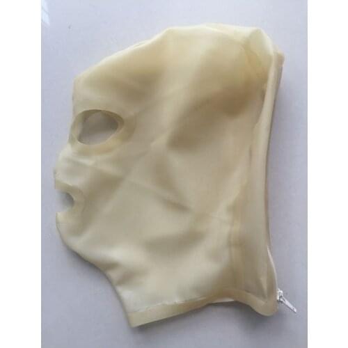 Crazy club_100% pure natural latex fetish handmade Solid Transparent Latex panelled Hood with Zip back Latex fetish Zentai Mask