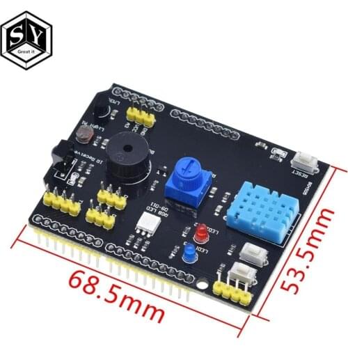 DHT11 LM35 Temperature Humidity Sensor Multifunction Expansion Board Adapter For Arduino UNO R3 RGB LED IR Receiver Buzzer I2C