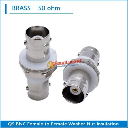 Dual Q9 BNC Female to BNC Female Washer Nut O-ring Bulkhead Insulation Panel Mount Nickel RF Connector Coaxial Adapters Brass
