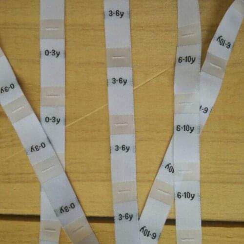 Number 0-3 y 3-6 y 6-10 y White garment polyester size labels children 200 pcs only for 1 size/lot -- Remark the order size