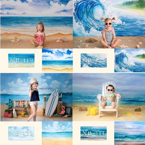 Summer Blue Sea Golden Beach Backdrop for Children Birthday Cake Smash Photo Props Studio Booth Background Hawaii Photoshoot